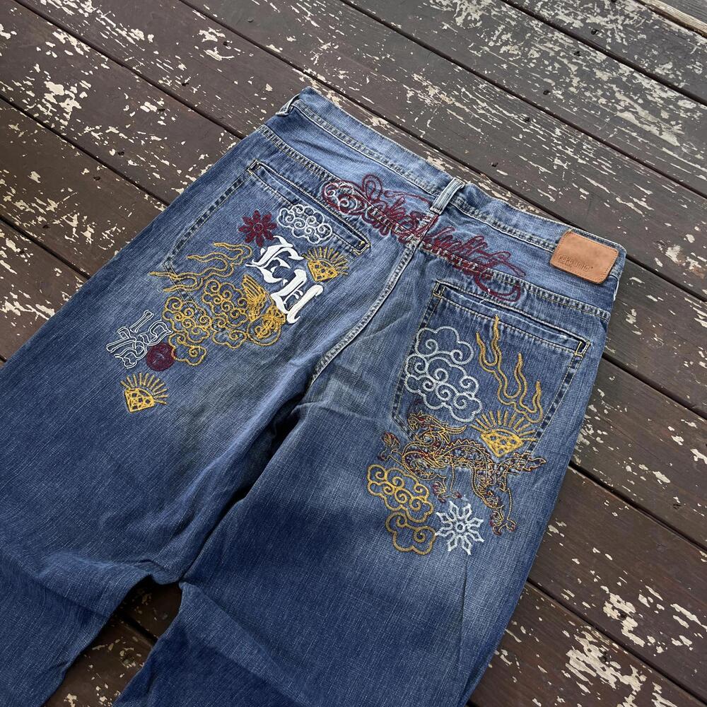 (40x34) Vintage 90s Y2K Ecko Unltd. Baggy Jeans Dragon Embroidery Skater 2000s - Picture 3 of 9